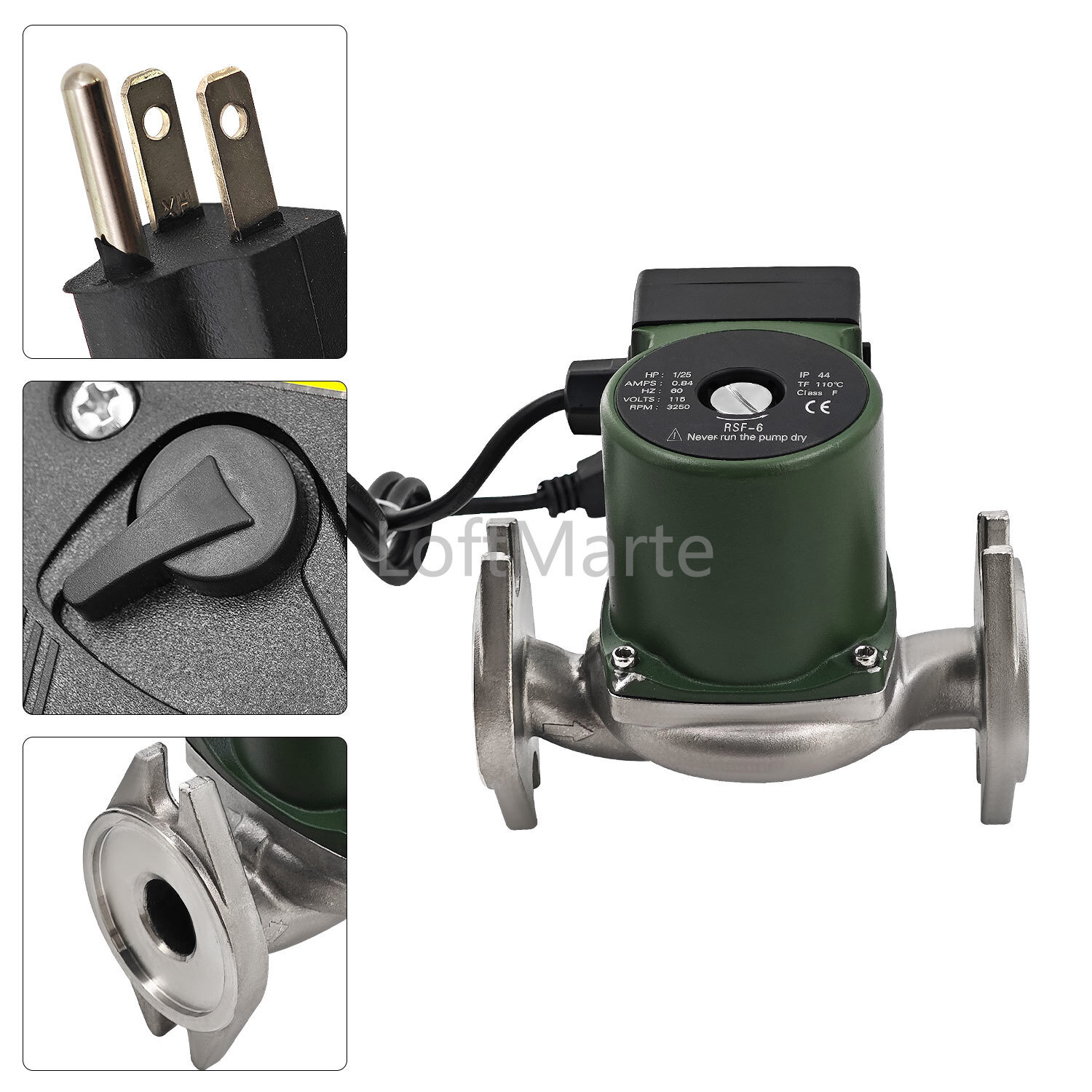 Water Circulator Pump 008-SF6 For Taco 115V 1/25 HP 60HZ 0.84A 125 PSI 3250R