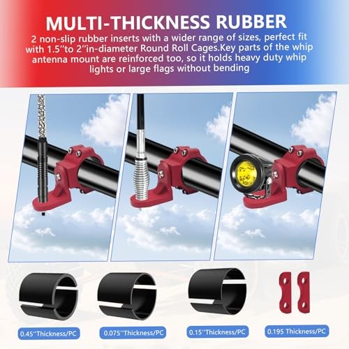 UTV Whip Light Mounting Bracket 1.5"- 2" CNC Aluminum Light Bar Mounting Red