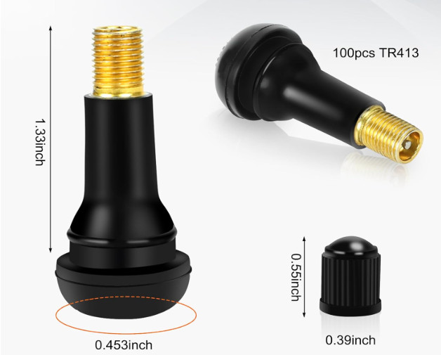 100pcs TR413 Snap-In Valve Stems – Tubeless Rubber Tire Valves for Car Truck Rim