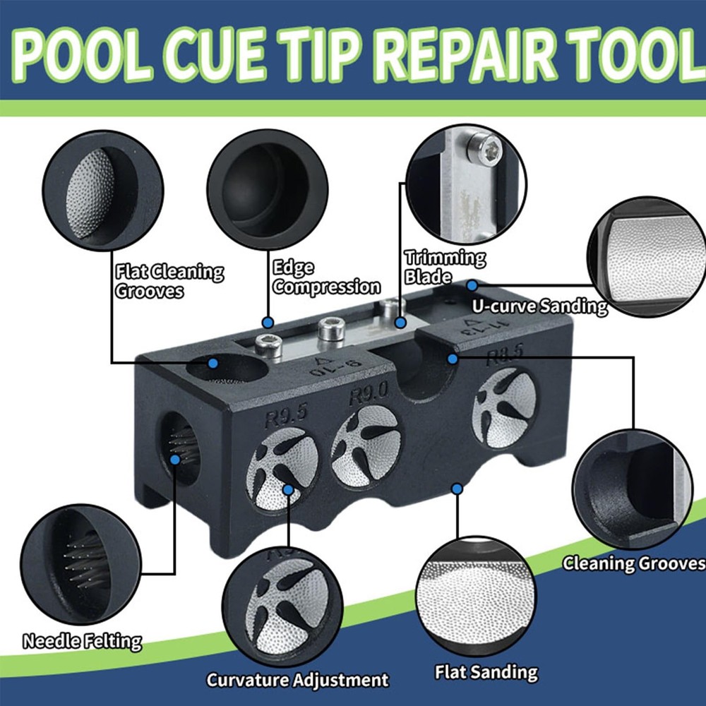 10in1 Pool Cue Tip Shaper Replacement Kit Repair Shaping Accessory Tool Pro