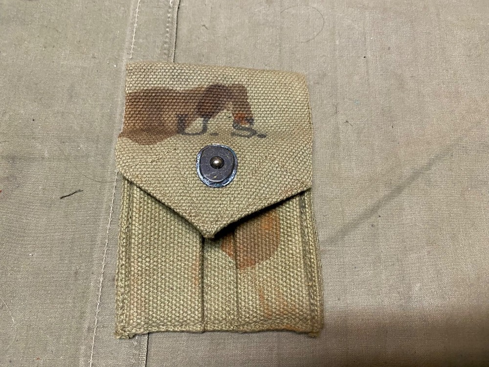 ORIGINAL WWII US ARMY M1942 .45 PISTOL AMMO MAGAZINE BELT POUCH-OD#3