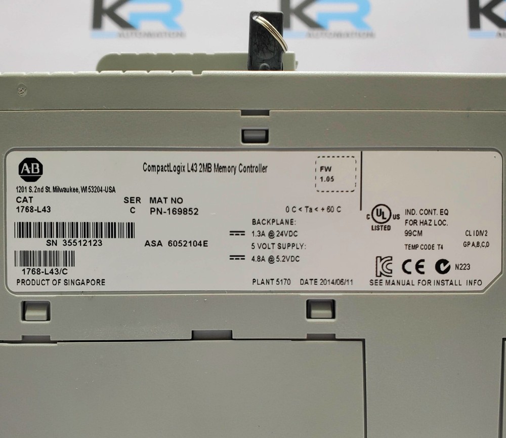 Allen Bradley 1768-L43 CompactLogix Processor Unit 4.8A 5.2VDC