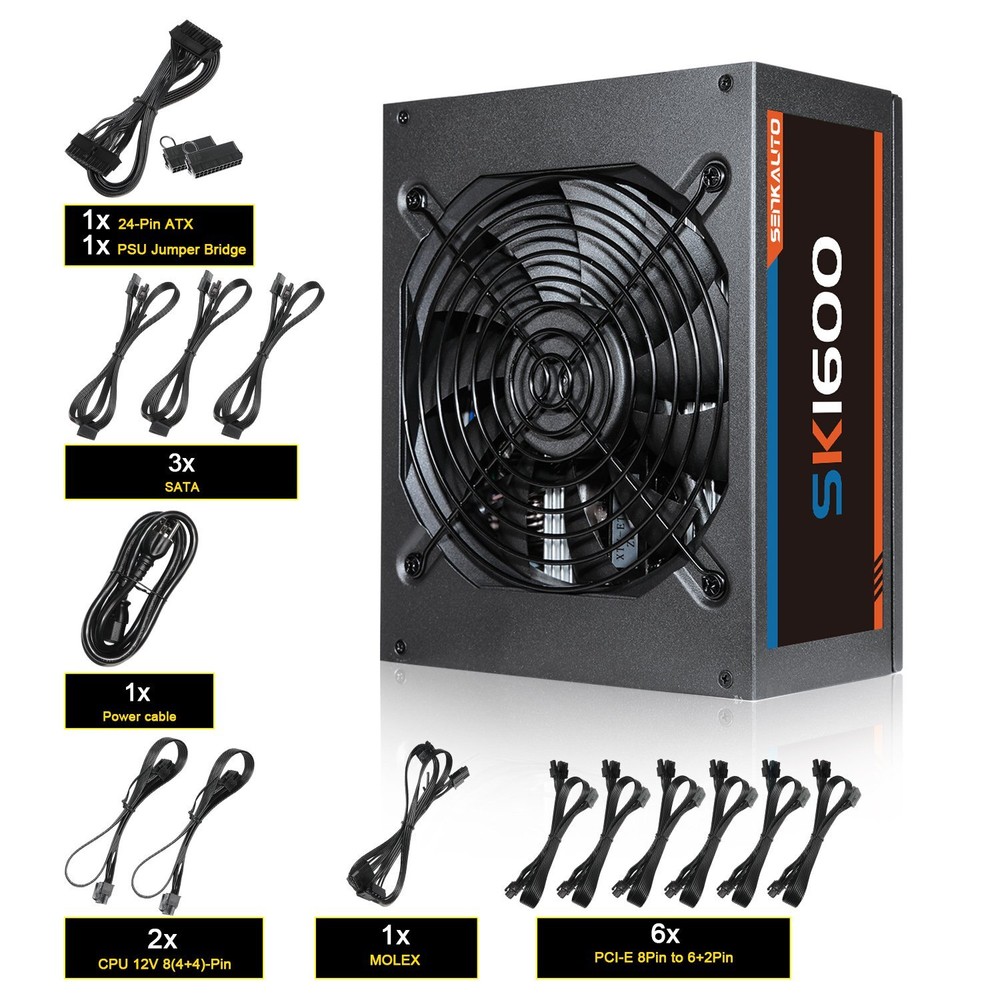 1600w Mining Power Supply Fully Modular PSU for ATX PC Case & Mining Rig