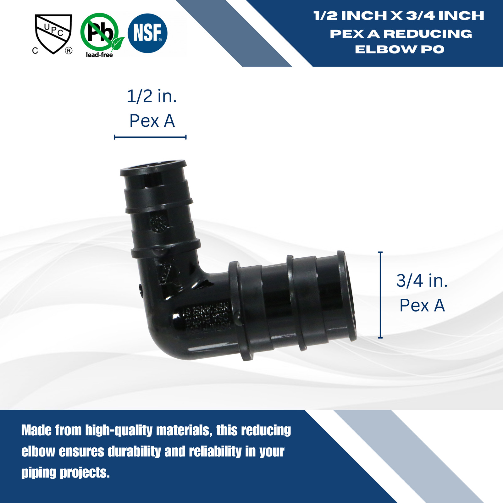 3 Pcs XFITTING Poly Pex-A Expansion 1/2 Inch x 3/4 Inch Reducing Elbow