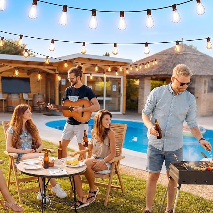 Outdoor String Lights 50FT with Shatterproof LED Bulbs Remote Control Dimmable