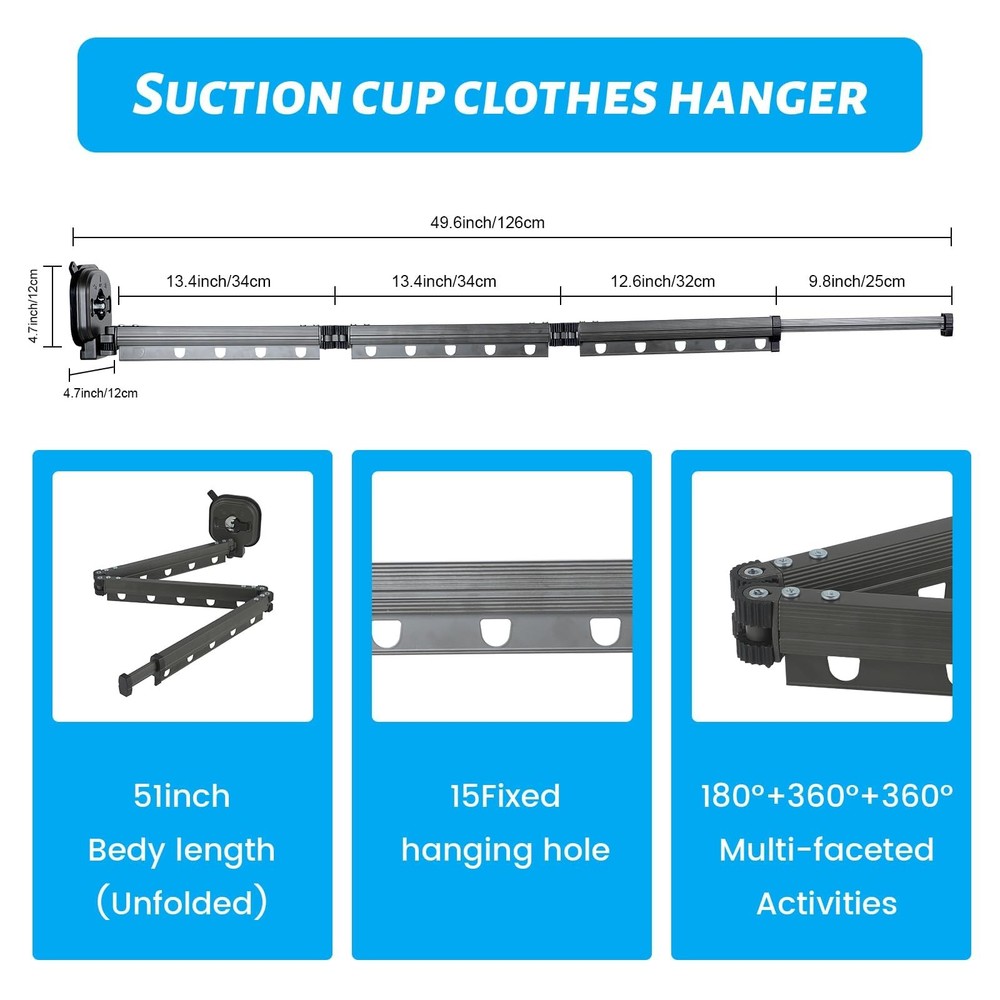 Wall Mounted Clothes Drying Rack with Suction Cup,Folding Laundry Hanger Drye...