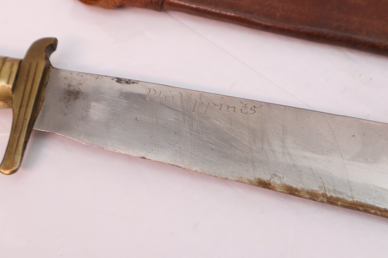 Vintage Philippine Negrito Bolo Knife - 22" Kriss Dagger Leather Sheath Filipino