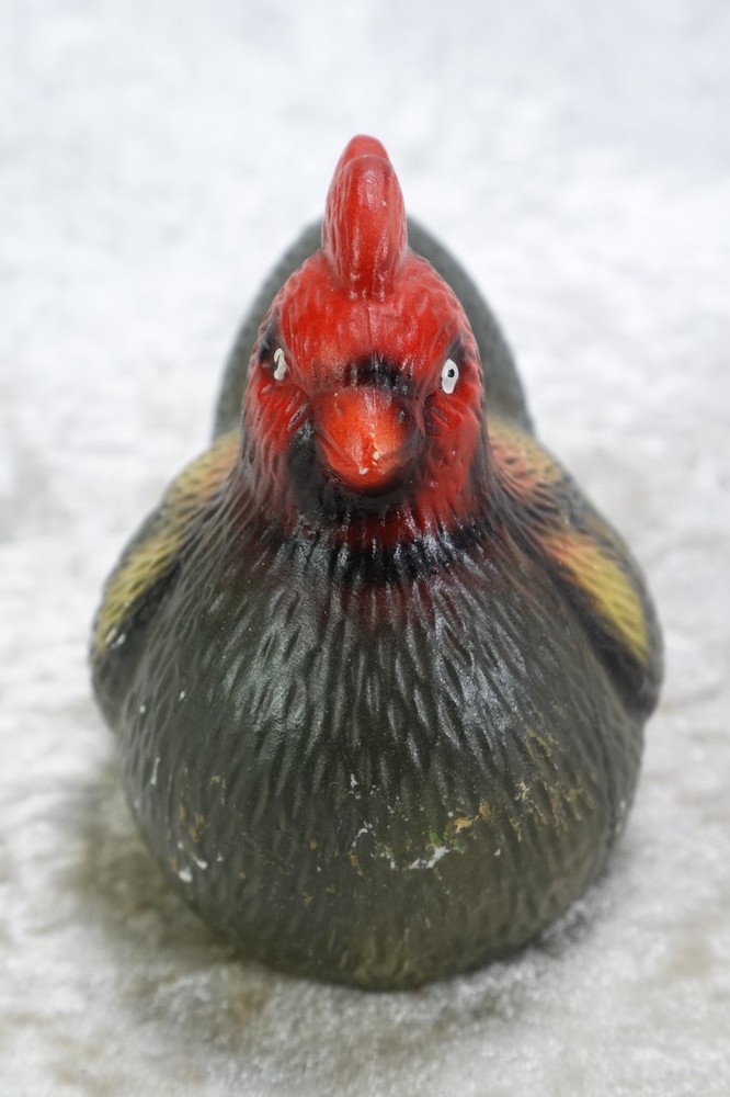 Multi-Colored Ceramic Hen Chicken Figurine 5" Long Egg Layer