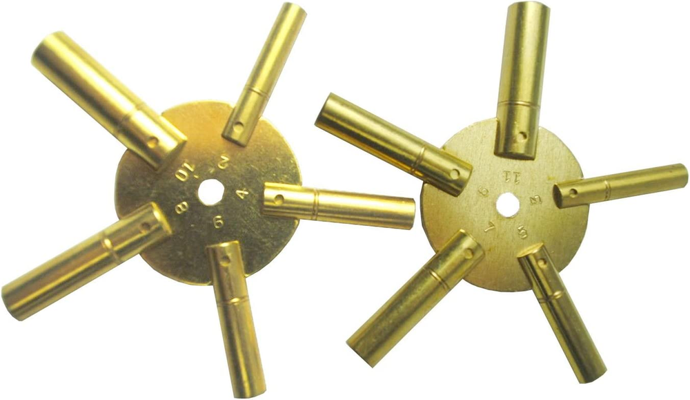 Universal Brass Clock Key for Winding Clocks 5 Prong Even & ODD Numbers