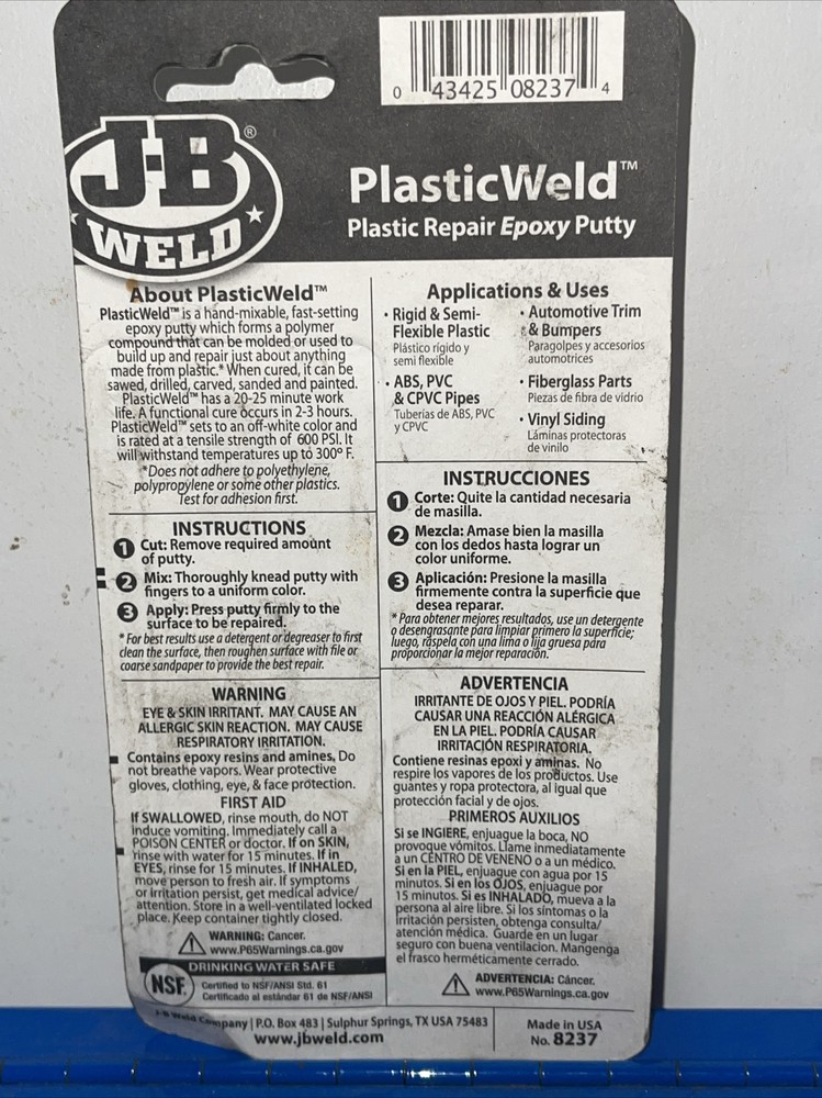 JB WELD 8237 PlasticWeld Epoxy Stick 2OZ