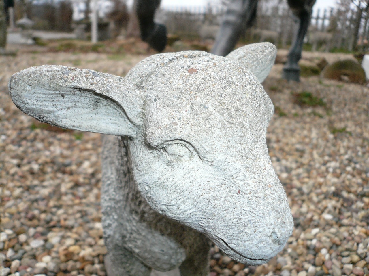 CUTEST EVER VINTAGE CEMENT/CONCRETE BABY GARDEN ORNAMENT LAMB 12" TALL