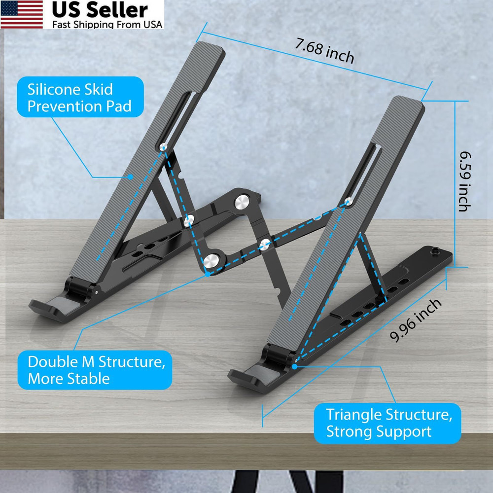 Gogoonike Adjustable Laptop Stand, Portable Riser for Desk, Black