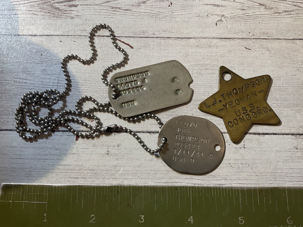 ORIGINAL WWII THROUGH KOREA USN DOG TAG LOT - USS CONCORD UNIQUE