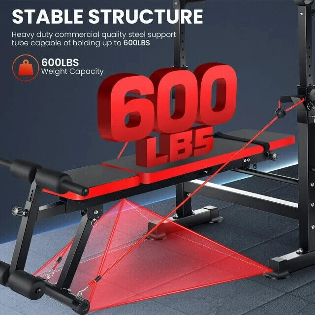 600lbs Adjustable Weight Bench Set w/Squat Barbell Rack Foldable Workout Bench⚡