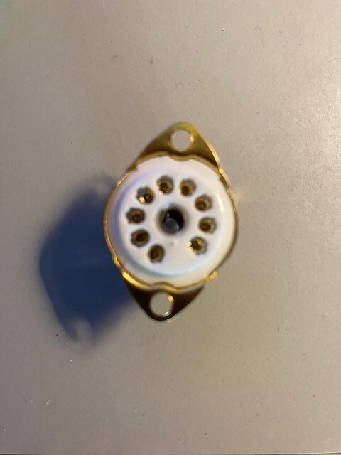 TUBE SOCKET - 9 Pin Noval Ceramic - Chassis (BOTTOM) Mount - Gold - (1pc)