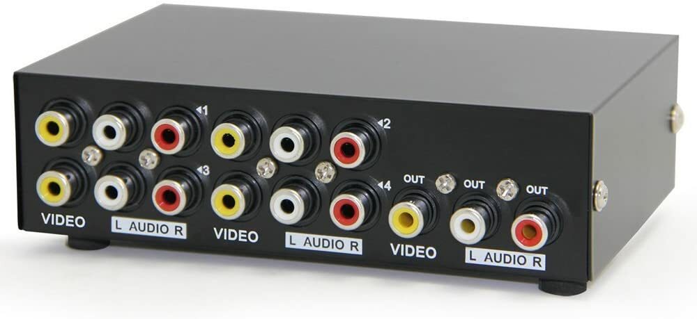 Composite AV Selector Switch – 4 RCA Inputs to 1 Output Video Audio Switch