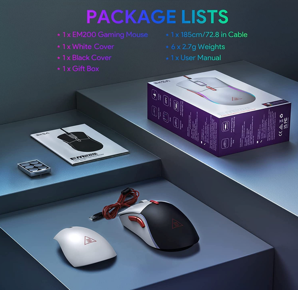 EKSA Gaming Mouse, Customizable Black & White Computer Mouse, Ergonomic Mouse