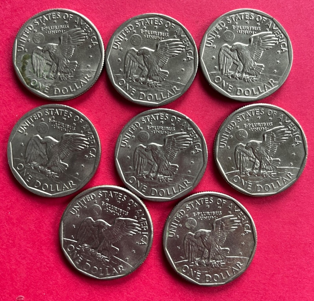 8 Susan B Anthony Dollars **1979 quantity 5** + ** 1999 quantity 3** Circulated