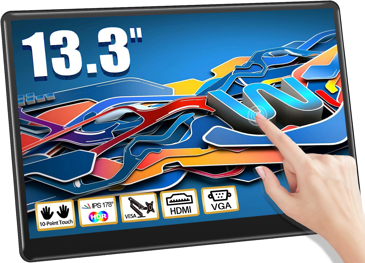 UPERFECT 13.3 inch Portable Monitor Touchscreen Screen HDMI VGA VESA 1920x1080