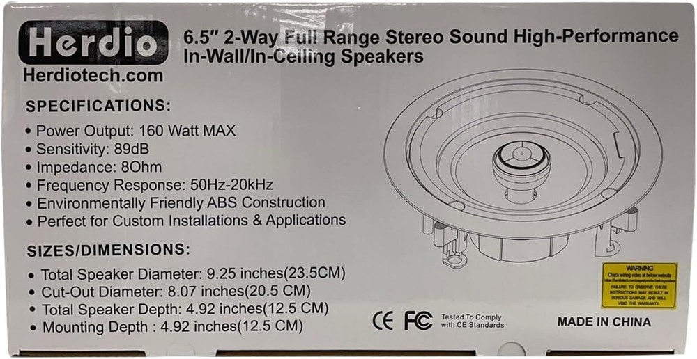 Herdio 2 Pack 6.5" 320W 2-Way Ceiling Speakers Flush Mount Kitchen