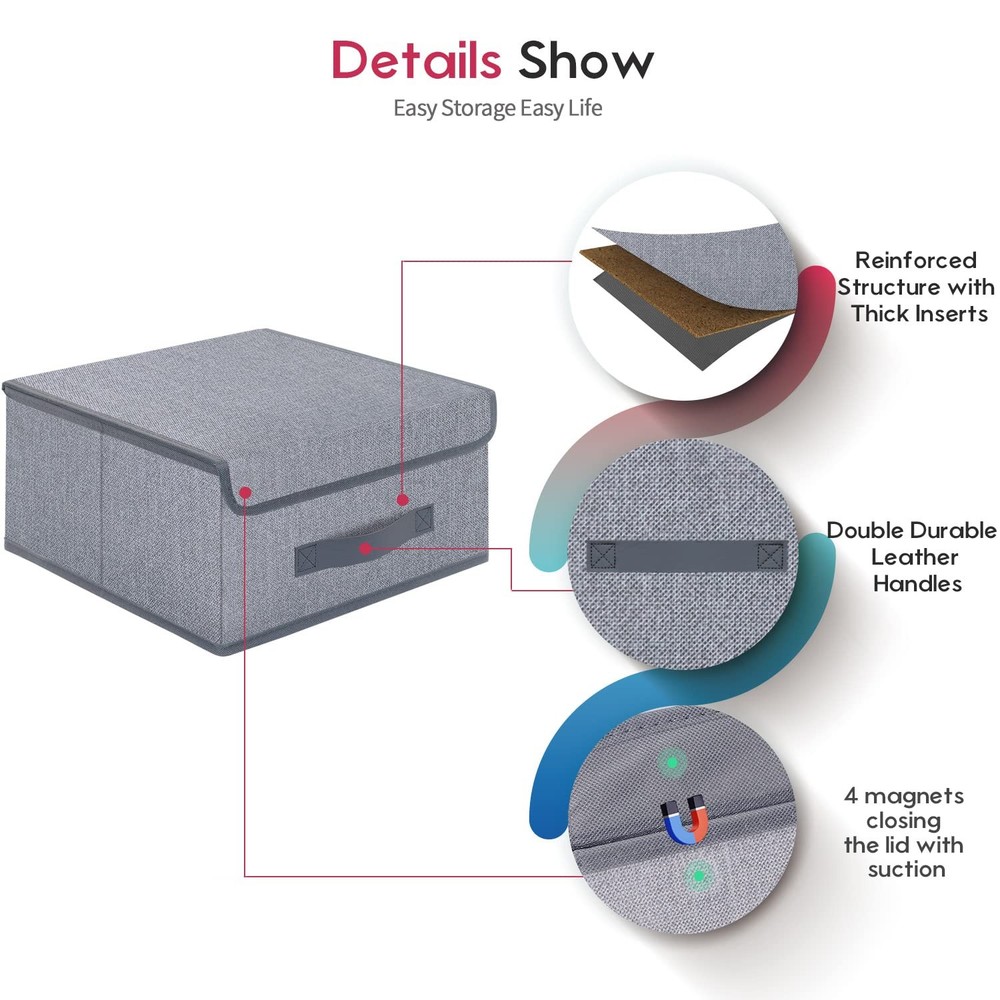 Foldable Storage Bins Cubes Boxes with Lid - Storage Box Cube Cubby Basket Cl...