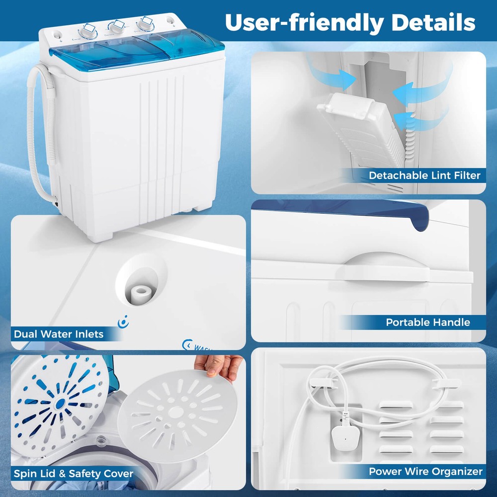 Portable Washing Machine with Drain Pump Timer Control Compact Washing Machine