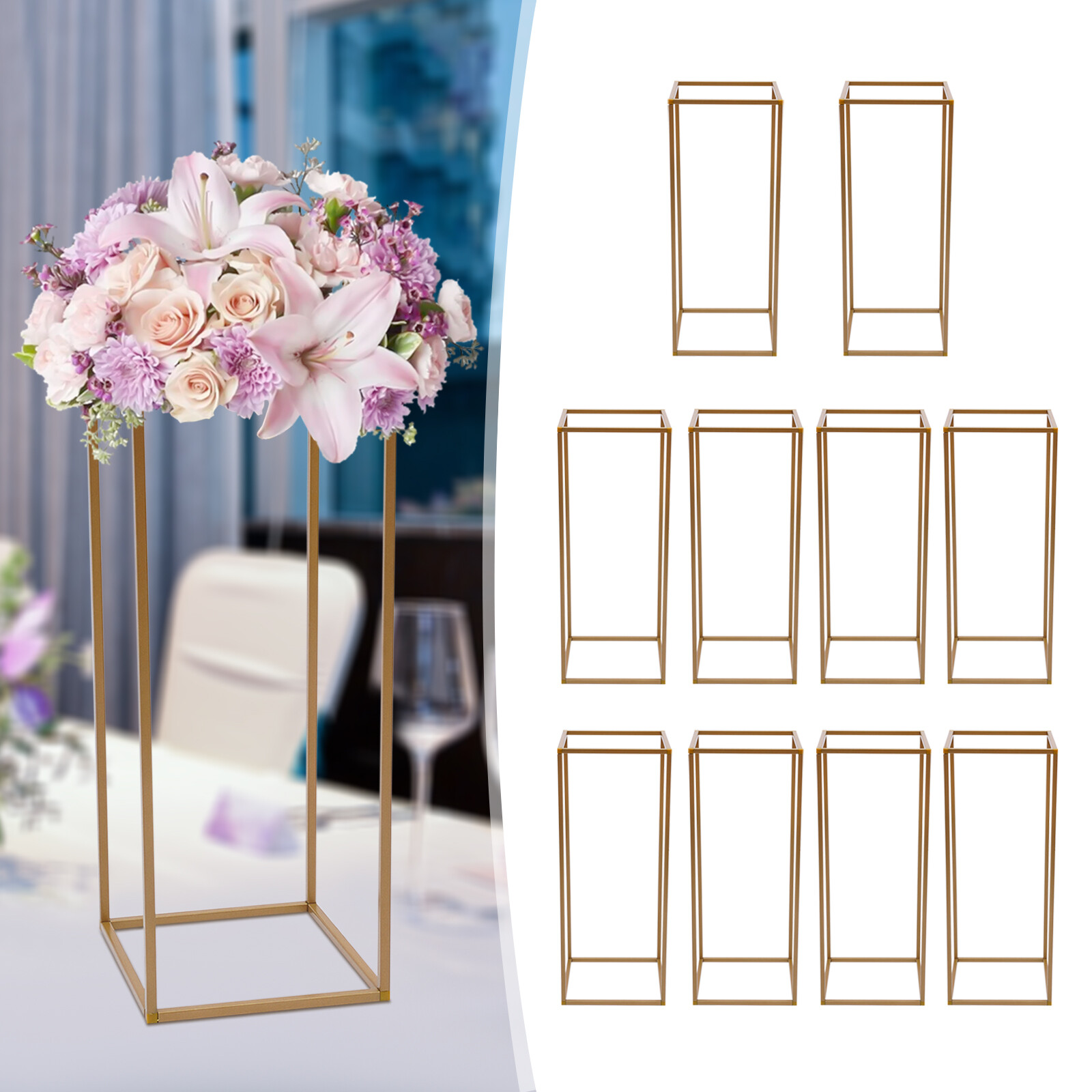 23.6in 10Pcs Tall Gold Metal Flower Stand for Wedding Table Centerpieces Decor