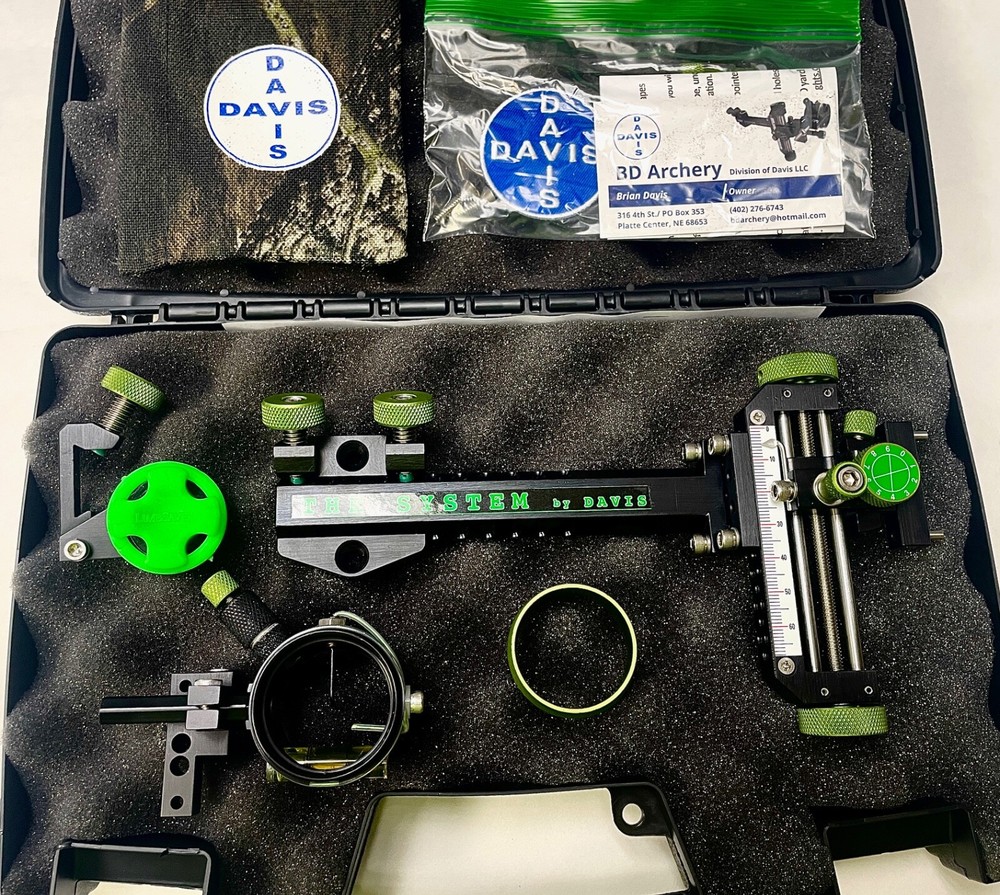 4" DAVIS TARGET SIGHT- Double knob-5.75 -black/green knobs-scope .019 green