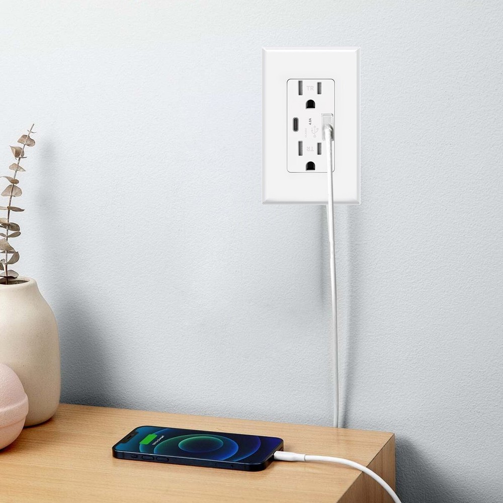 4.8A USB Type C Wall Outlet Duplex Receptacle 15 Amp, Tamper Resistant, 2pack