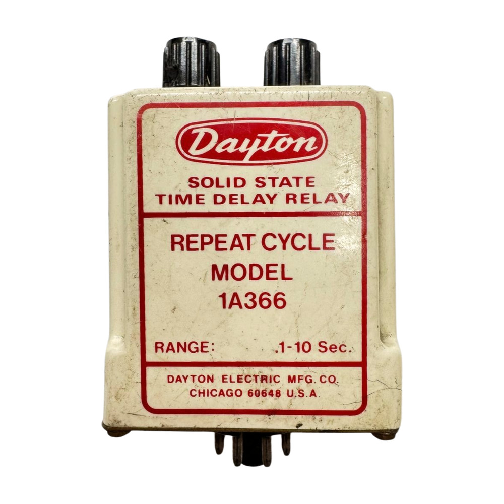 Dayton 1A366 Solid State Time Delay Relay, 10A, 1/3HP, 120/240V, Range .1-10 sec