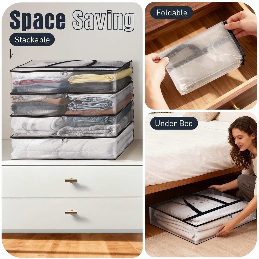 EdenDwell Clear Under Bed Storage Containers - 4 Pack Large Capacity Clothes Sto