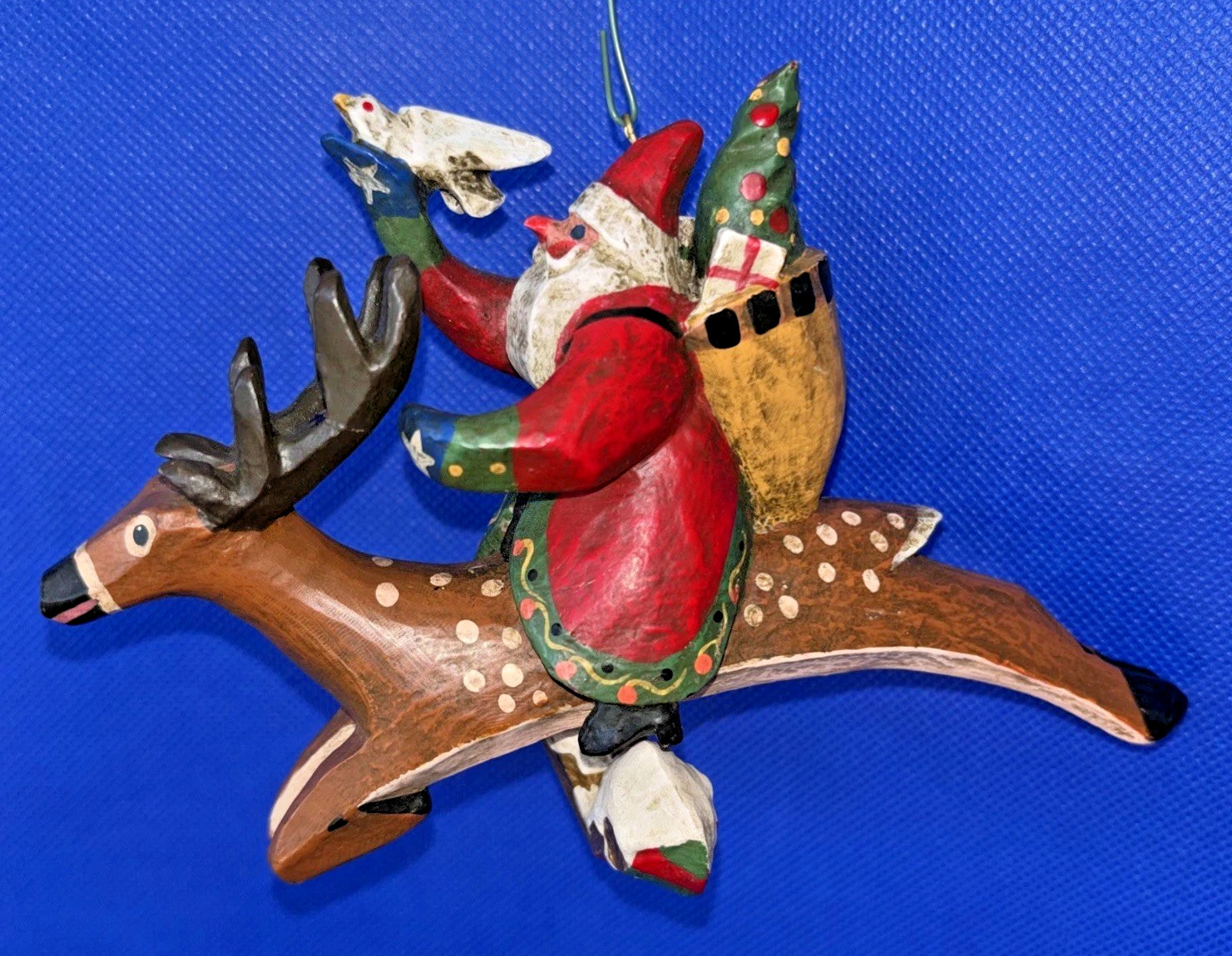 Rare Lou Schifferl Santa Riding Reindeer w/ Heart Charm Christmas Ornament 6"