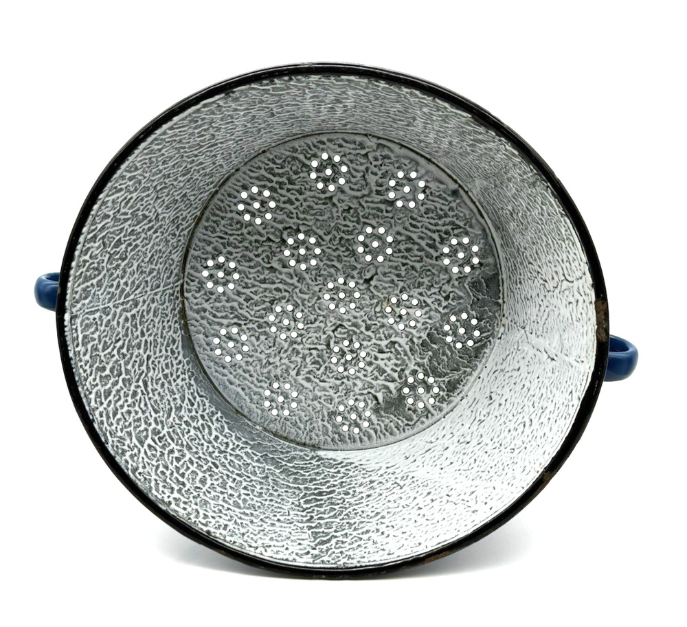 Vintage Blue Enamelware Handled Strainer