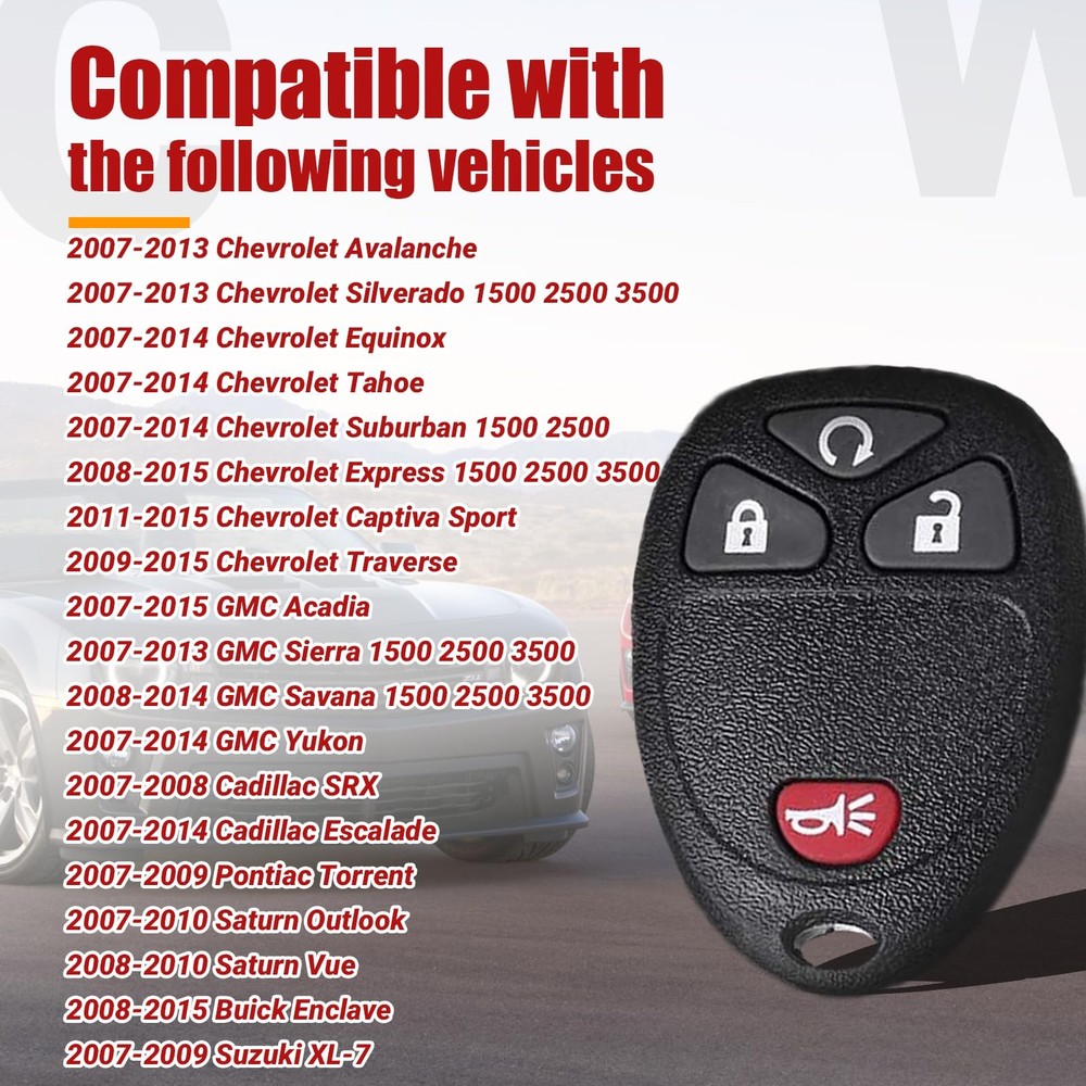 Key Fob Keyless Entry Remote Control Compatible with Chevy 4Btn, 2PC