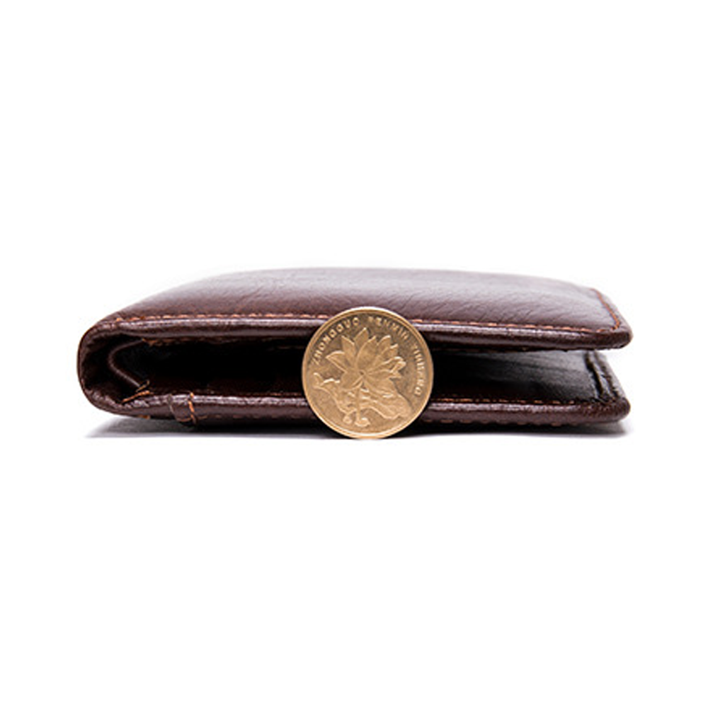 Mens Leather Bifold Wallet RFID Blocking Vertical Horizontal Brown