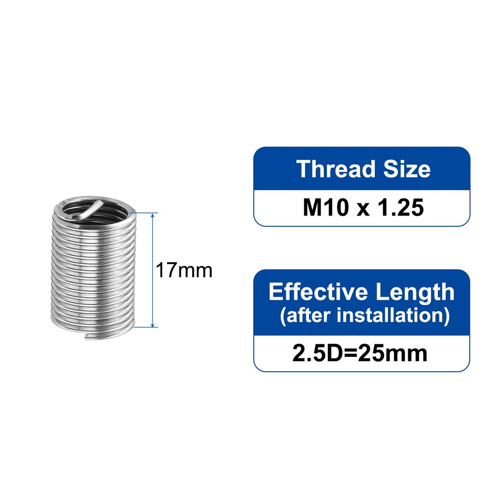 50pcs Wire Thread Inserts M10 x 1.25 2.5D Helical Threaded Sleeve