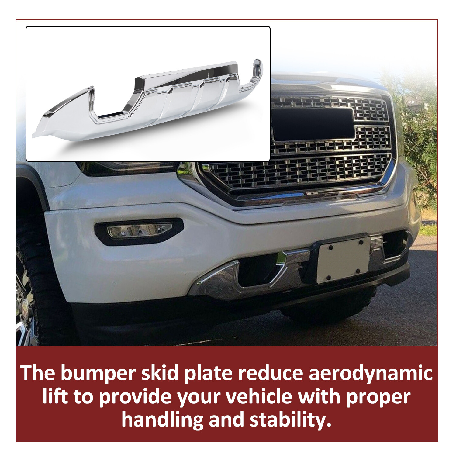 Fits 16-19 GMC Sierra 1500 Front Bumper Skid Plate Protective Armor Chrome