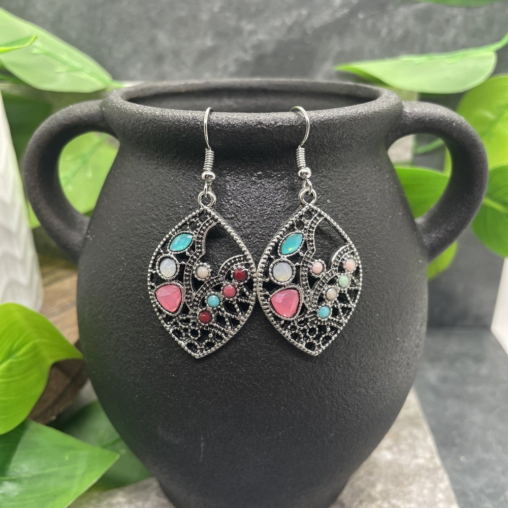 2” Silver-tone Boho Retro Earring Set Drop Dangle New Free Ship B6504