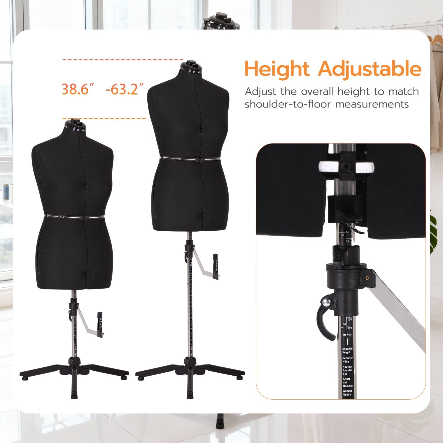 Female Manikin Adjustable Dress Model Display Torso Body Clothing Forms, Small