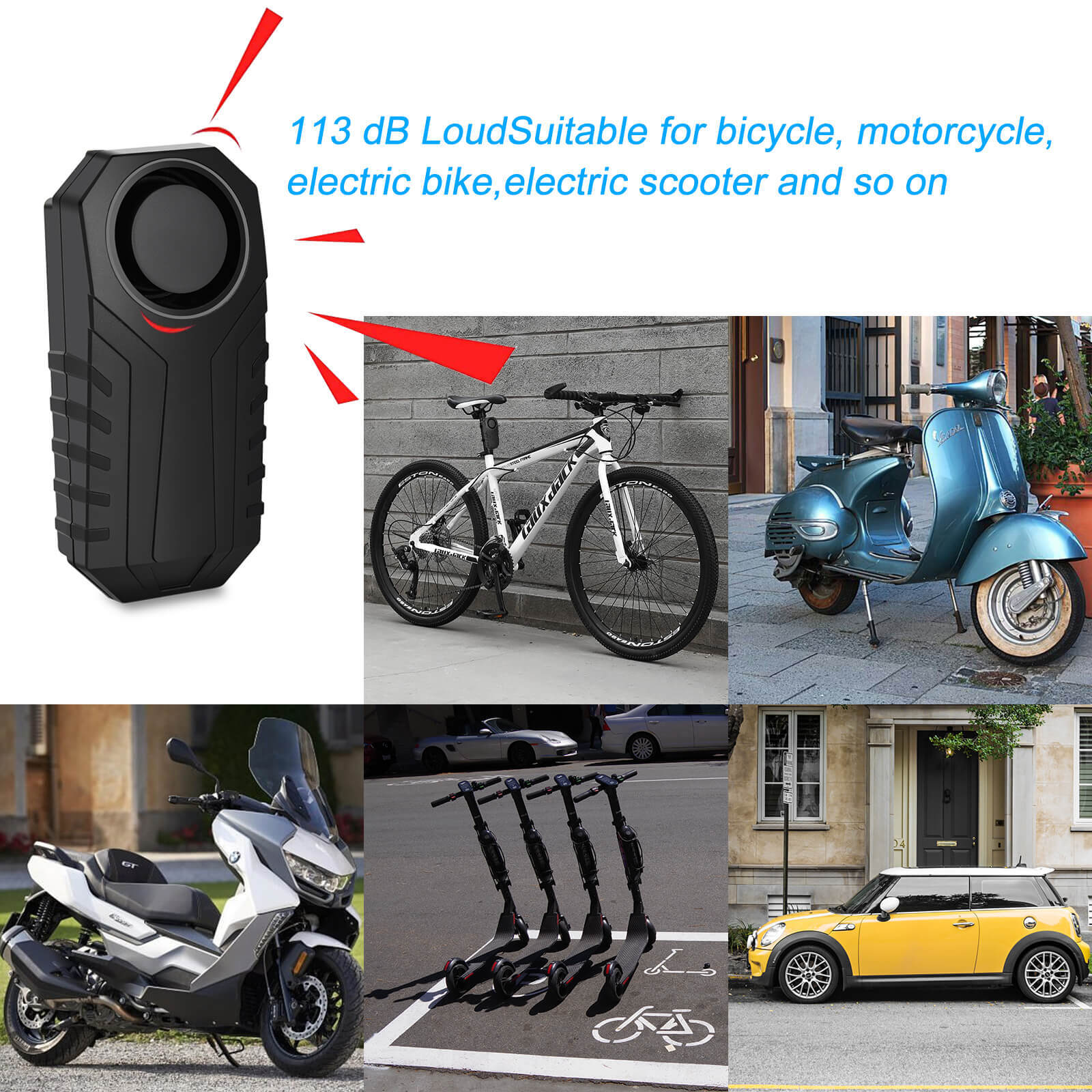 Bicycle Alarm with Remote 113dB Super Loud Bicycle Vibration Motion Sensor Siren