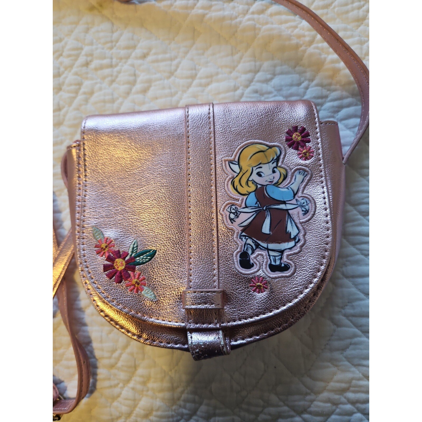 Disney Princess Aurora Crossbody Bag Metallic Pink Floral Girl's Purse