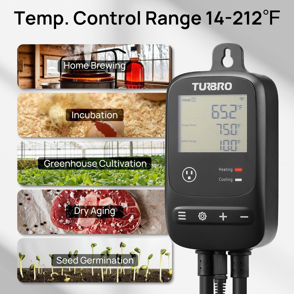TURBRO Smart Temperature Controller Heating Cooling, WiFi-Enabled Thermostat ...