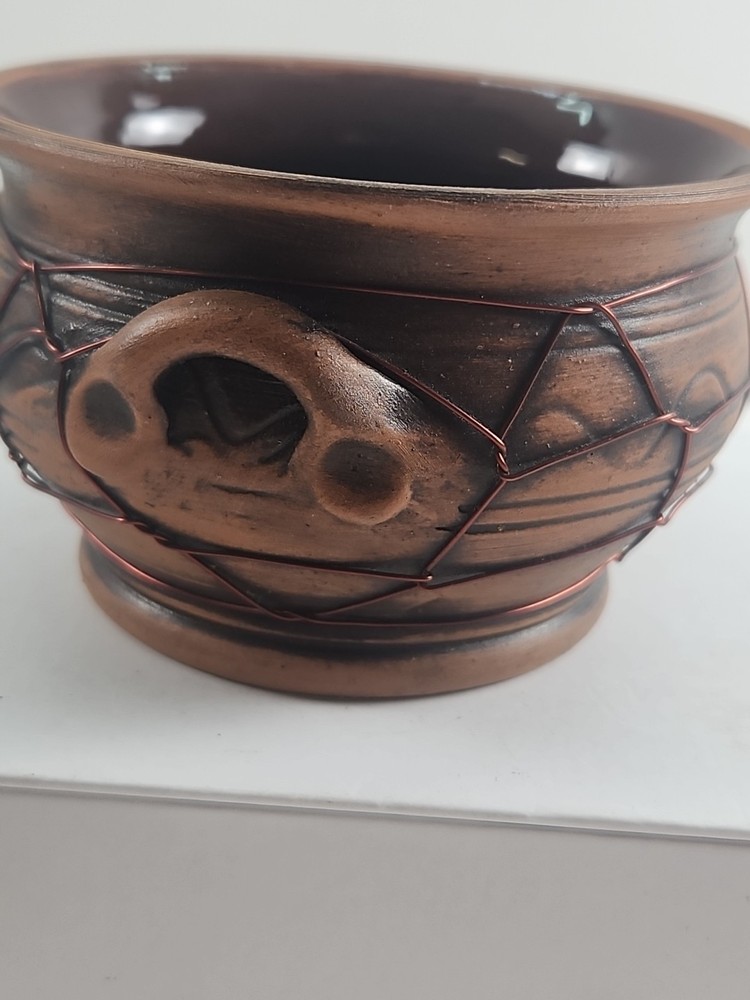 Small Ceramic Candle Holder with Wire Wrap Design