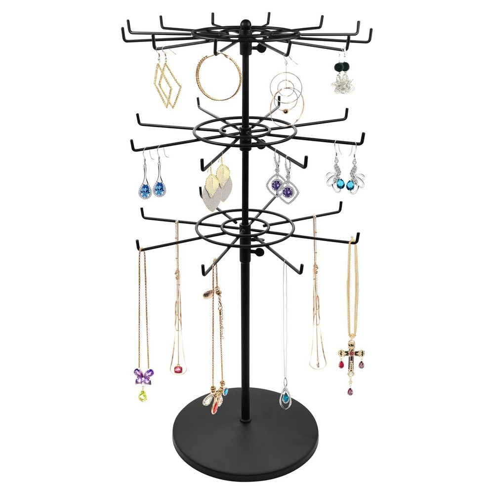 Heavy Duty Adjustable Three Tier Counter Top Spinner Display Stand, Black