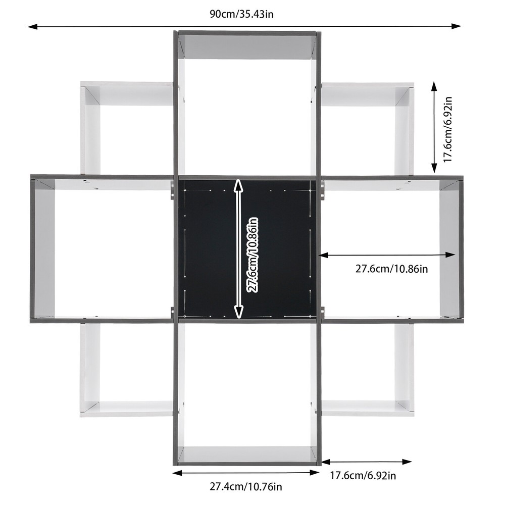 Modern Wall Mounted Bookshelf with 9 Compartments - 3 Tier Design