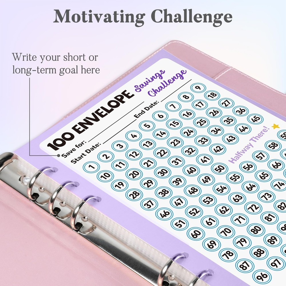 100 Envelopes Money Saving Challenge Binder A5 Book Save $5050 Tracker