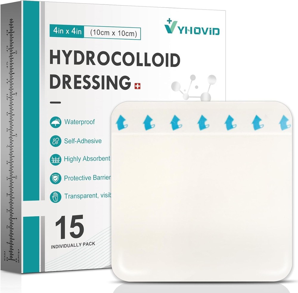 15 Pack Hydrocolloid Wound Dressing 4" x 4", Patch Bandages...