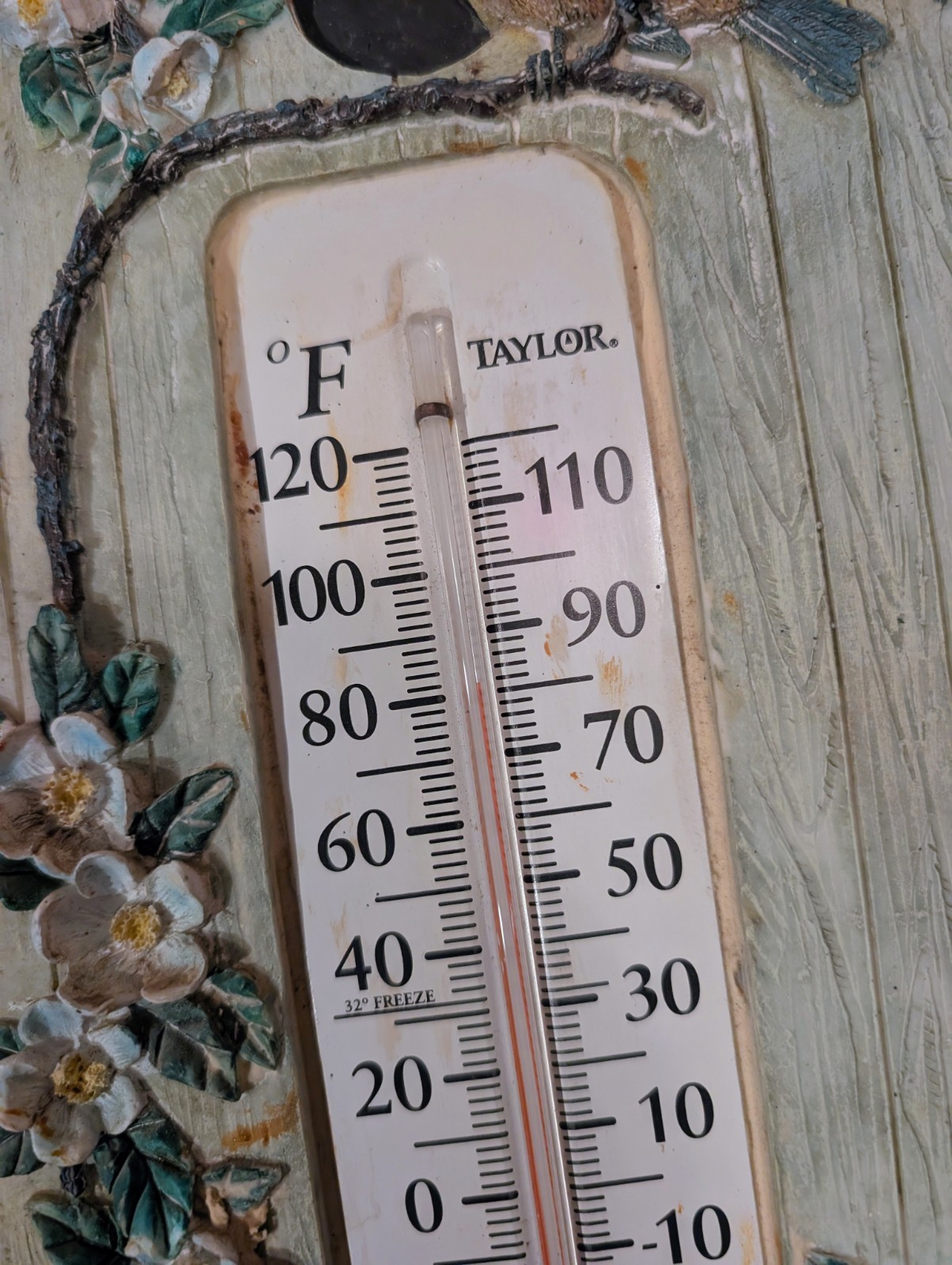 Taylor 14.5" Resin Blue Bird & Birdhouse Floral Garden Wall Hanging Thermometer