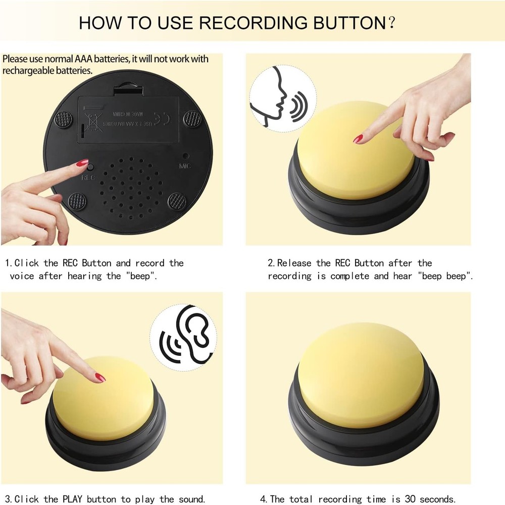 Voice Recording Button, Dog Buttons for Communication Pet Training Buzzer,...