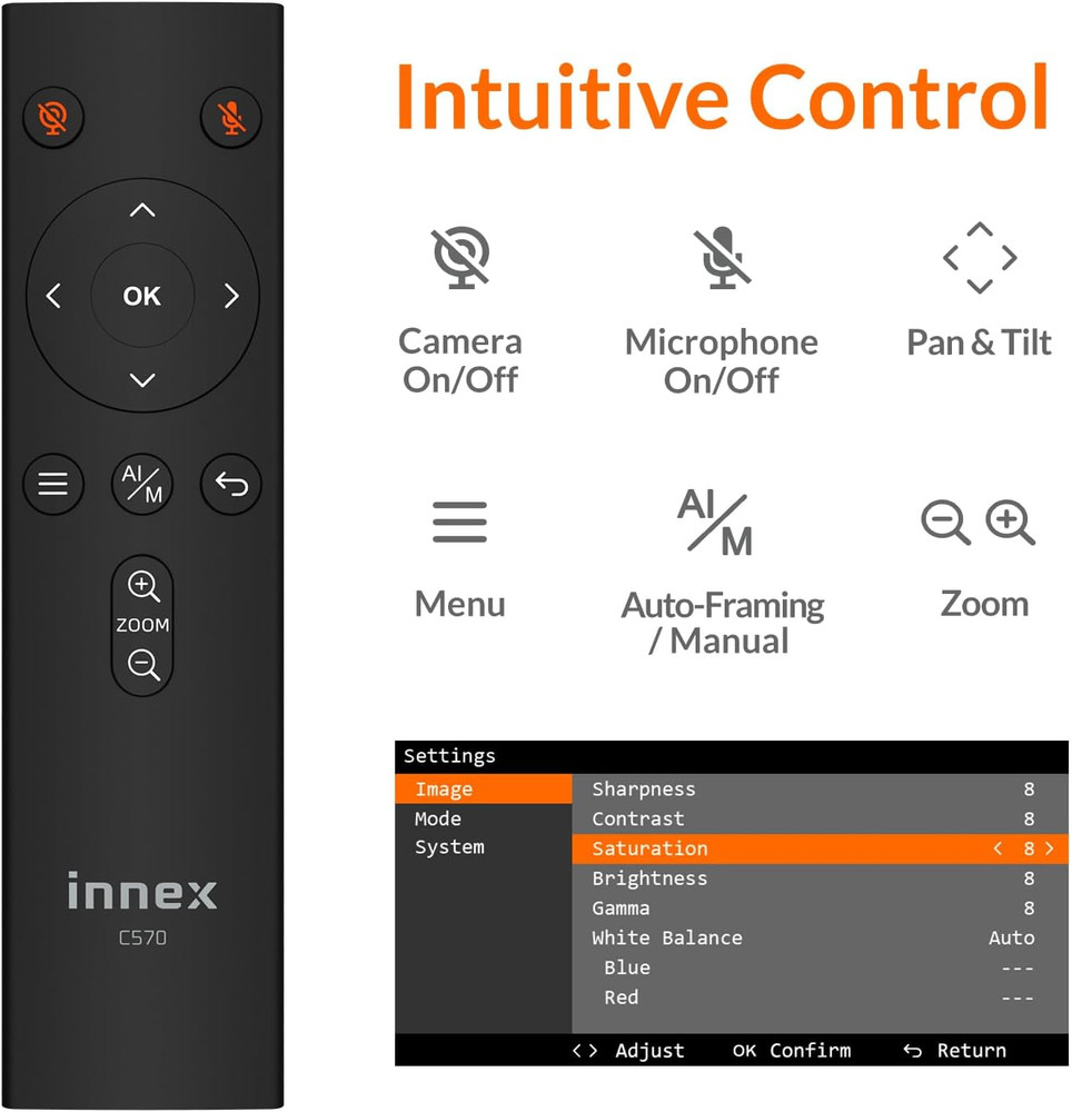 4K AI Tracking Webcam with 120° Wide Angle, Microphone & Remote Control